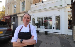Anna Haugh in front of Myrtle Restaurant in Chelsea